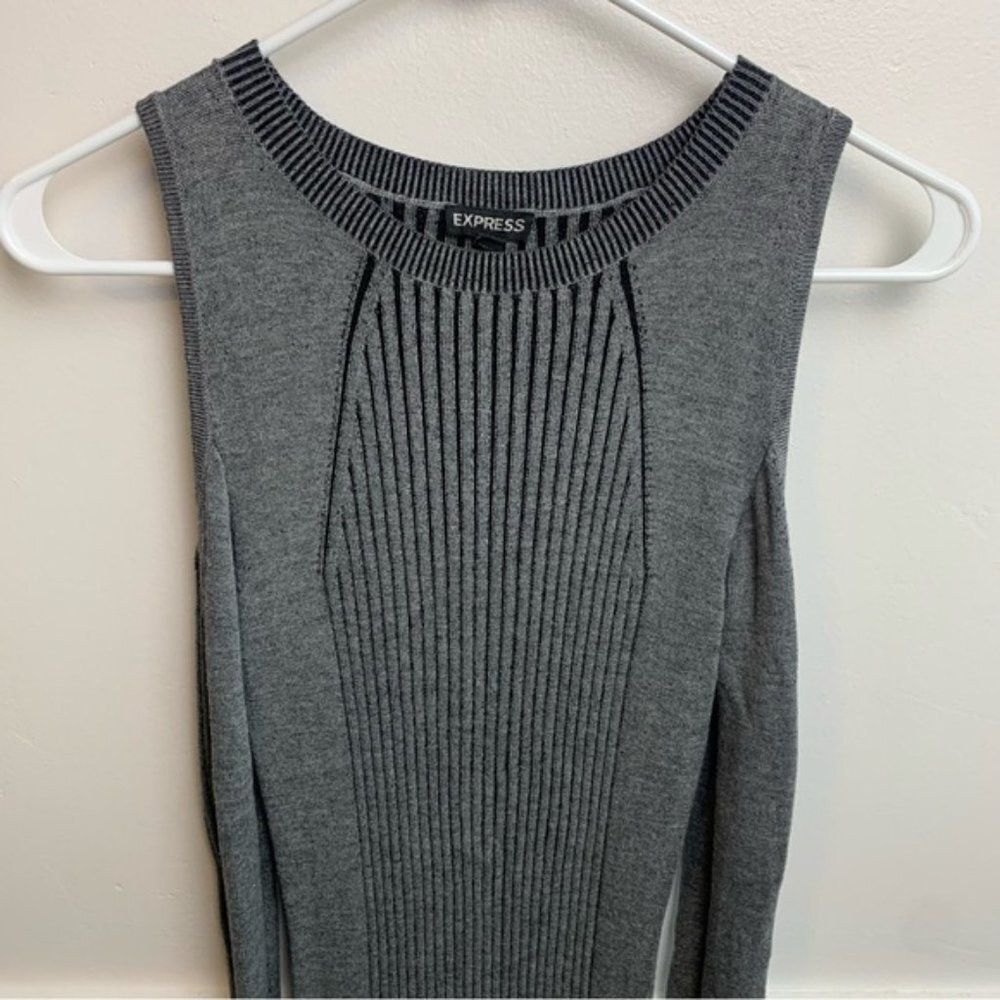 Express Gray Ribbed Cold Shoulder Long Sleeve Dre… - image 5